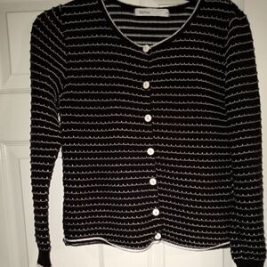 Skovhuus S Black White Longsleeves Button Up Cotton Blend Women's Cardigan